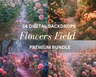 Flowers Field Digital Backdrops: Wedding, Maternity Photography (14 JPEG)