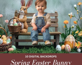 Spring Easter Bunny Digital Backdrop: Floral Photography Overlays (10 JPEG)