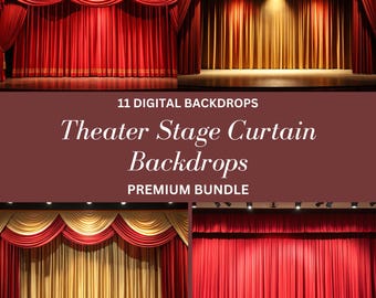 Theater Stage Red and Gold Curtain Digital Backdrop (11 JPEG)