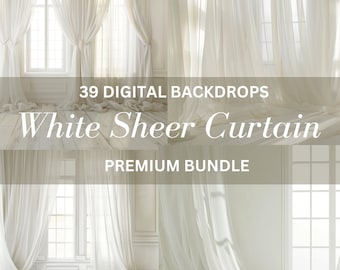 39 Breathtaking White Sheer Curtain Backdrops Set, Overlays Studio Photoshop Digital backdrop bundle
