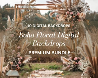 10 Arch Boho Floral Wedding Digital Backdrops (JPEG)