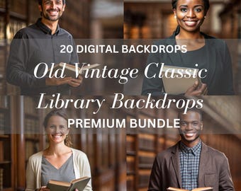 20 Blurred Old Vintage Classic Library Backdrops Digital Headshot Portrait Photography Overlays for Photoshop.
