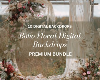 Boho Floral Arch Digital Backdrop: Wedding Portrait Overlays (10 JPEG)