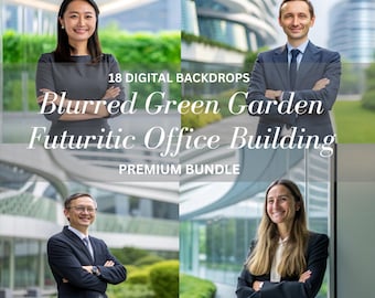 18 Blurred Green garden Futuristic Office Outside building Digital backdrop Business Portrait Overlays Photoshop.