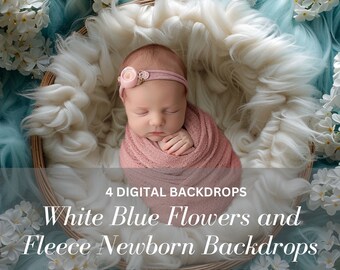 Newborn Photography Digital Backdrops: Flowers and Fleece Basket (Buy 1 Get 3 Free)