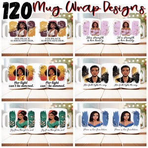 120 African American Women Quote Coffee Mug Design Bundle, Brushstroke PNG, 11oz/15oz PNG Sublimation Designs PNG, Melanin Mug, Black Girl