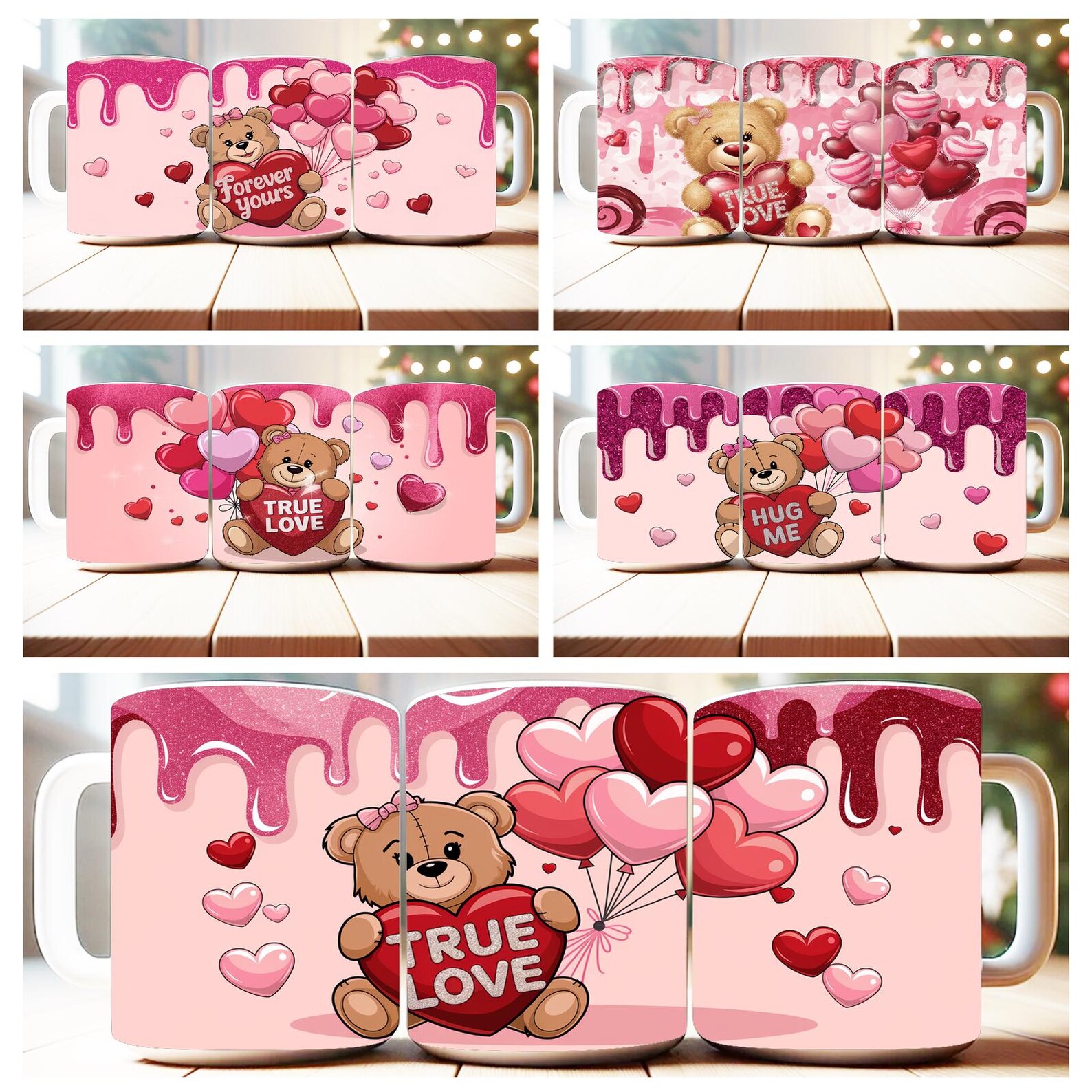 100 Valentine Teddy Bear Mug Wrap Bundle Sublimation Designs PNG, 11oz ...