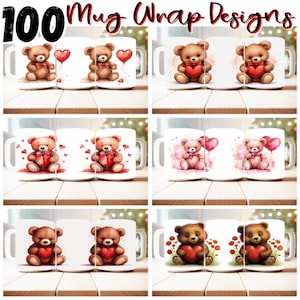 100 Valentines Day Mug Wrap Bundle Sublimation Designs PNG, 11oz and 15oz Mug Template, Heart Mug Wrap, Love PNG, Watercolor Mug Press