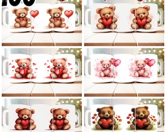 100 Valentines Day Mug Wrap Bundle Sublimation Designs PNG, 11oz and 15oz Mug Template, Heart Mug Wrap, Love PNG, Watercolor Mug Press