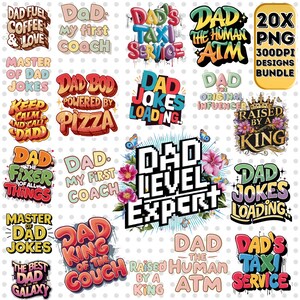 20x Father&#39;s Day Quote Bundle Sublimation Designs PNG, Funny Dad Png, Papa Png, Grandfather Shirt Design, Digital Download, Gift For Dad