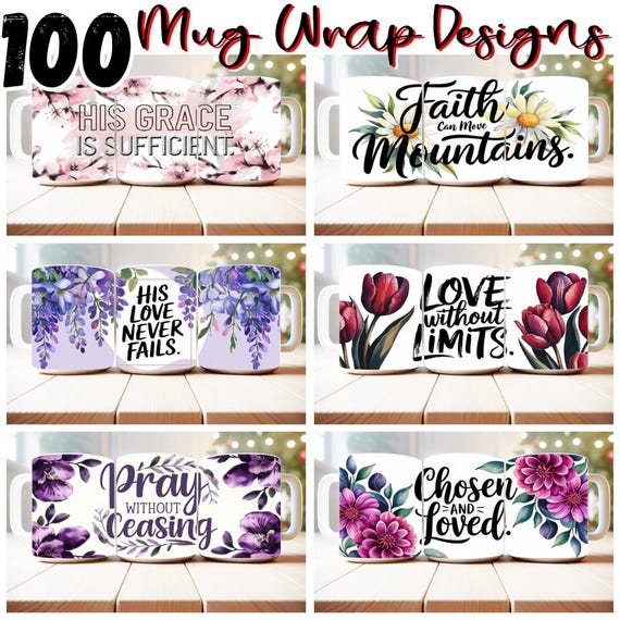 100 Christian Mug Wrap Bundle Sublimation Designs PNG, 11oz and 15oz Mug Template, Bible Verse png, Christian Quotes Sublimation, Faith PNG