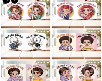 30 Sarcastic Coffee Mug Design Bundle, Before Coffee & Fully Coffained, 11oz/15oz PNG Sublimation Designs PNG, 2 Side Mug Sublimation