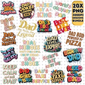 20x Father&#39;s Day Quote Bundle Sublimation Designs PNG, Funny Dad Png, Papa Png, Dad Shirt Design, Digital Download, Gift For Dad