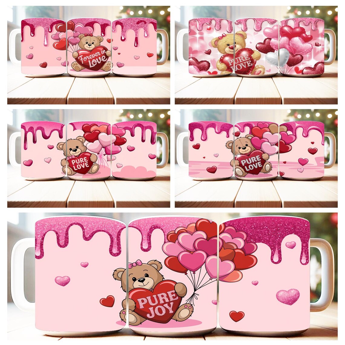 100 Valentine Teddy Bear Mug Wrap Bundle Sublimation Designs PNG, 11oz ...