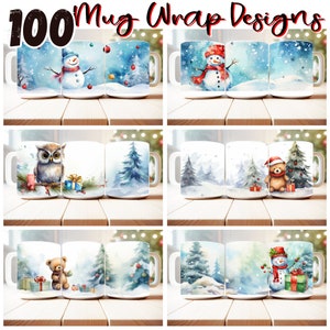 100 Christmas Mug Wrap Bundle Sublimation Designs PNG, 11oz and 15oz Mug Template, Watercolor Mug Wrap, Winter Mug Design, Sloth Clipart