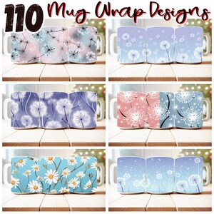 110 3D Flower Mug Wrap Bundle Sublimation Designs PNG, 11oz and 15oz Mug Template, Sunflower Mug Wrap, Watercolor Boho, 3D Floral Mug Wrap