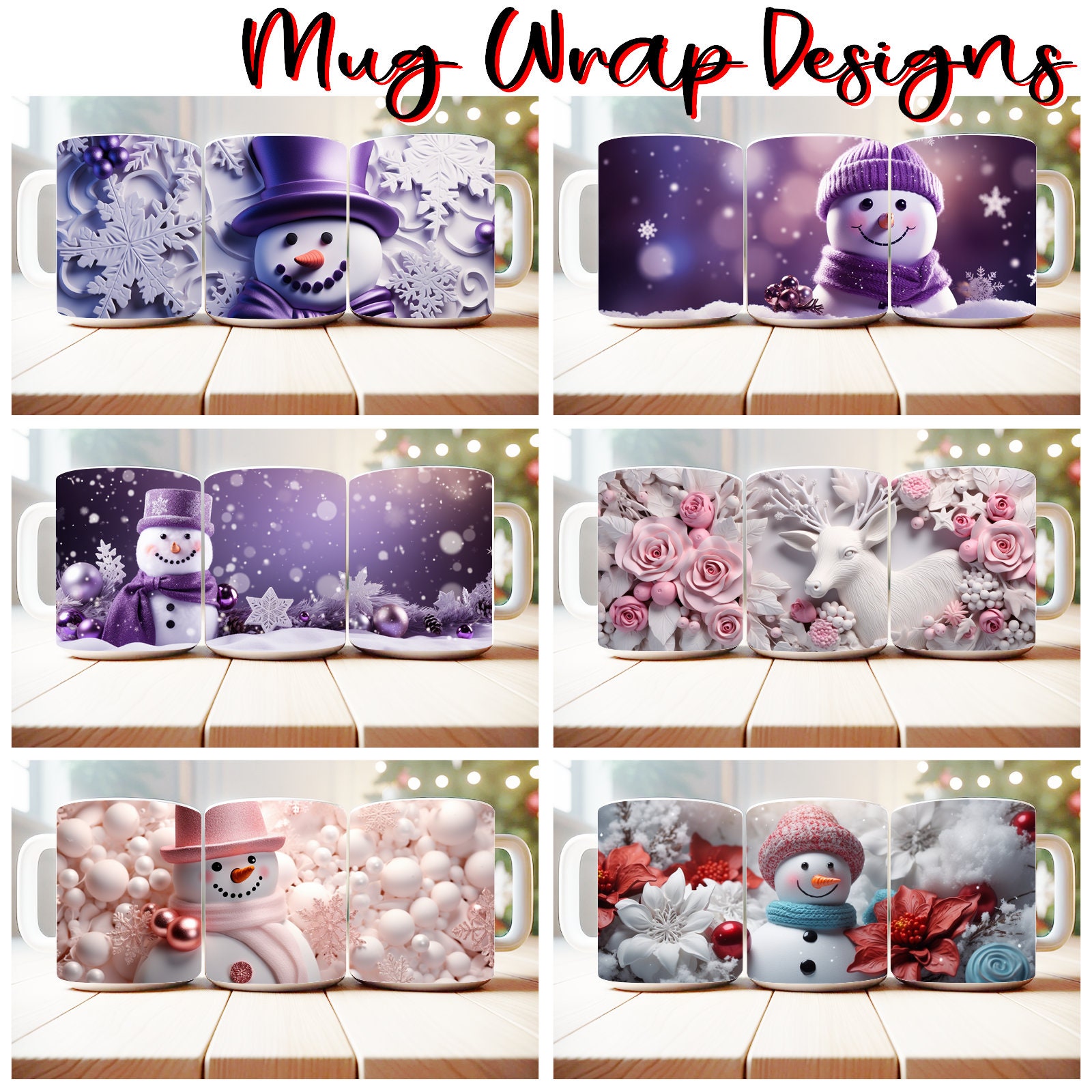 100 3D Christmas Mug Wrap Bundle Sublimation Designs PNG, 11oz and 15oz ...