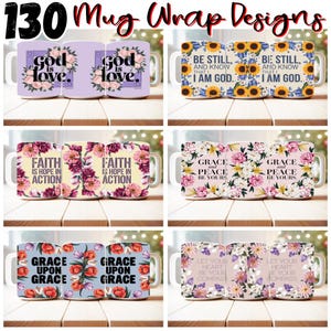 130 Christian Mug Wrap Bundle Sublimation Designs PNG, 11oz and 15oz Mug Template, Bible Verse png, Christian Quotes Sublimation, Flower PNG