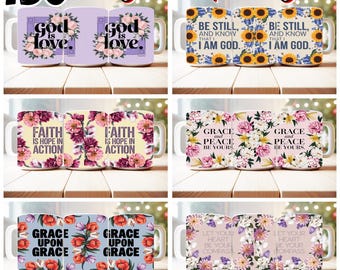 130 Christian Mug Wrap Bundle Sublimation Designs PNG, 11oz and 15oz Mug Template, Bible Verse png, Christian Quotes Sublimation, Flower PNG