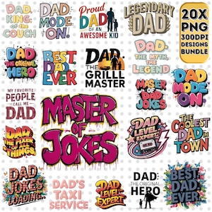 20x Father&#39;s Day Bundle Sublimation Designs PNG, Funny Dad Png, Papa Png, Grandfather Shirt Design, Digital Download, Gift For Dad, Man png