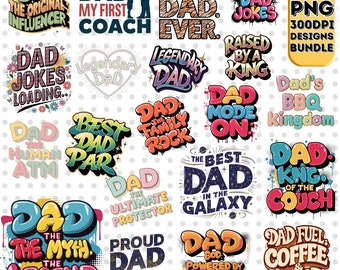 20x Paquete de cotizaciones del Día del Padre Diseños de sublimación PNG, Papá divertido Png, Mejor papá de todos los tiempos Png, Diseño de camisa de papá, Descarga digital, Cita sarcástica