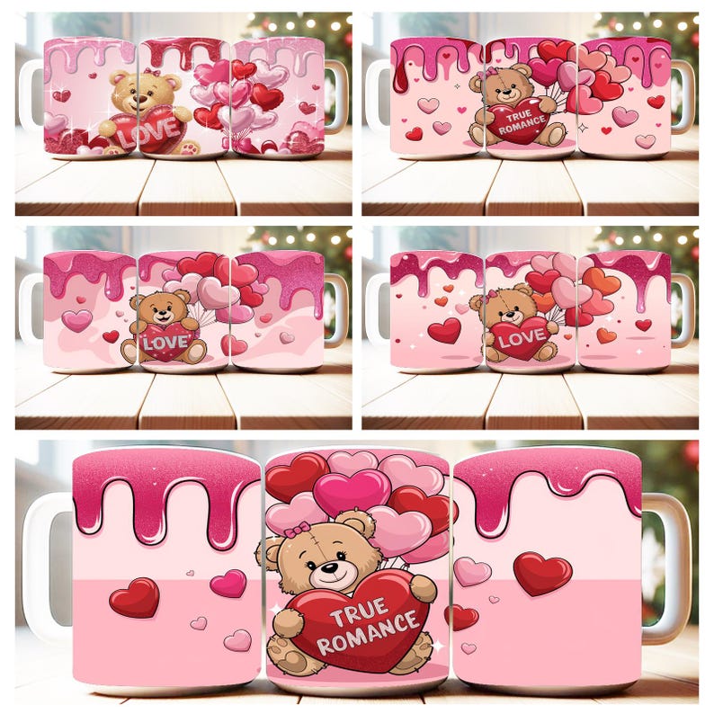 100 Valentine Teddy Bear Mug Wrap Bundle Sublimation Designs PNG, 11oz ...