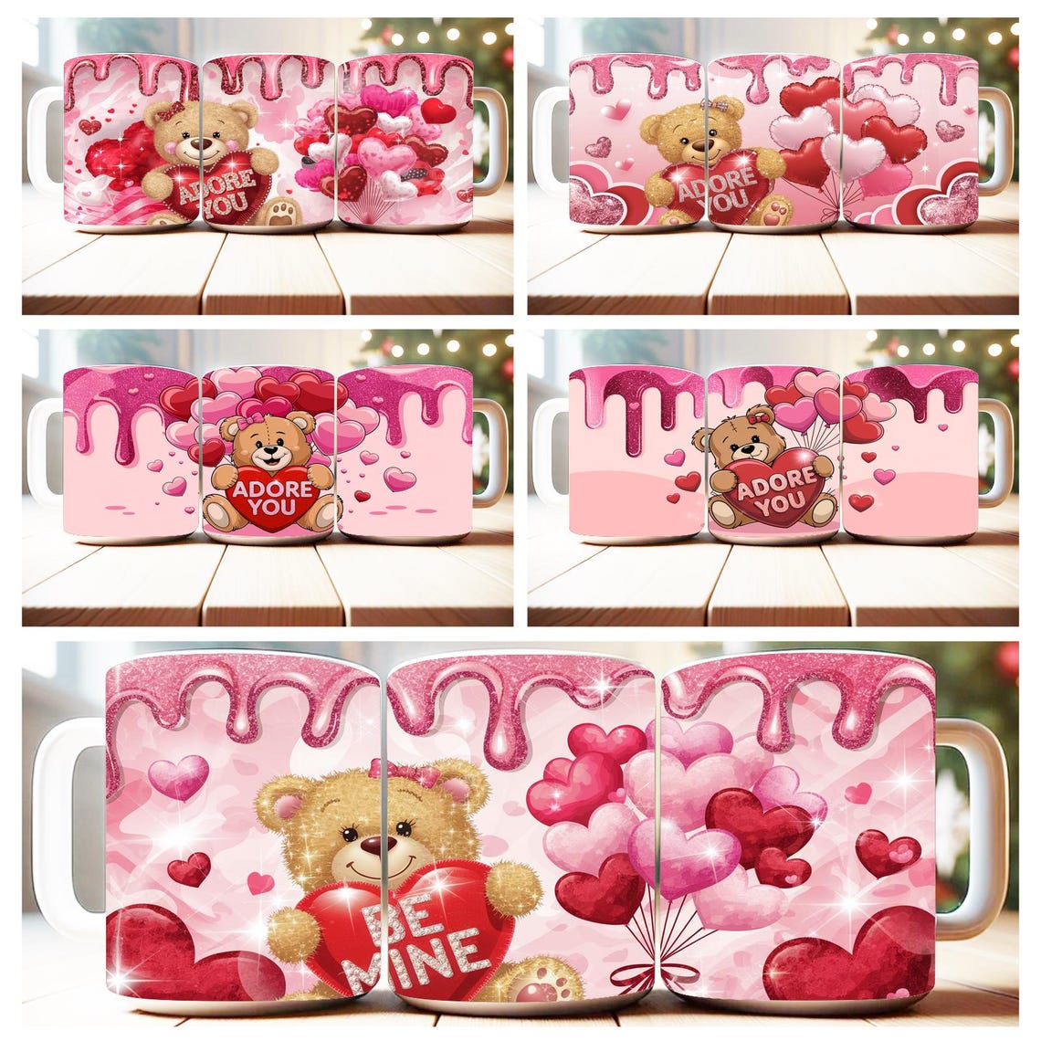 100 Valentine Teddy Bear Mug Wrap Bundle Sublimation Designs PNG, 11oz ...