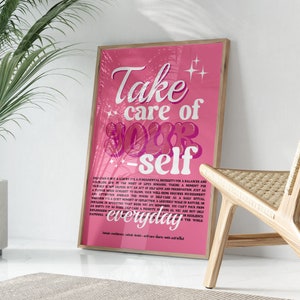 Take Care Groovy Wall Art, Trendy Wall Art, Pink Aesthetic Retro Preppy Print, Trendy Printable Art, Retro Affirmation Print, Girly Decor