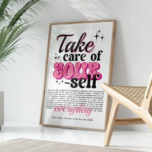 Take Care Groovy Wall Art, Trendy Wall Art, Pink Aesthetic Retro Preppy Print, Trendy Printable Art, Retro Affirmation Print, Girly Decor