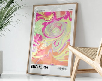 Retro Psychedelic Aura Poster, Euphoria Print, 70s Vintage Gradient Poster, Hippie Print, Positive Affirmation Poster, Spiritual Room Decor