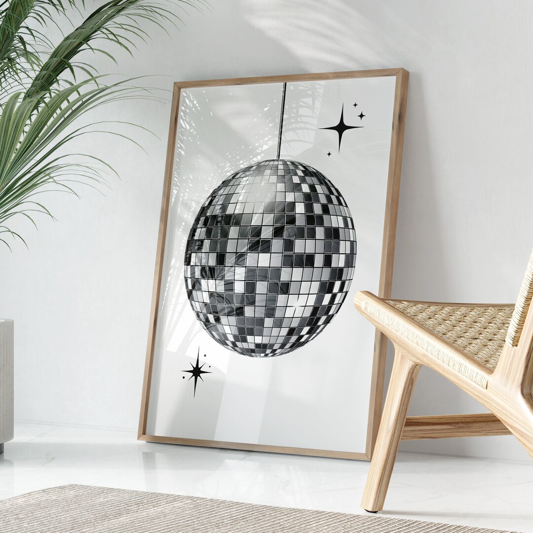 Retro Print Disco Ball Wall Art, Trendy Printable Art, Vintage Print