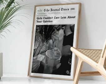 Preppy Girls Bathroom Print, Trendy Newspaper Wall Prints, Girl Dorm Room Wall Art, Retro Bar Cart Decor, Girly Aesthetic Art, Cute Prints