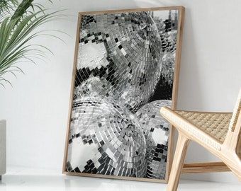 Retrotryck discokula väggkonst, trendig utskrivbar konst, vintagetryck discodekor, retroposter, väggkonsttryck, funky estetiskt preppy tryck