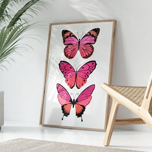 Pink Neon Butterfly Preppy Wall Art, Trendy Aesthetic Room Decor, Maximalist Groovy Decor, Trendy Wall Art, Funky Girly Print, Pink Wall Art