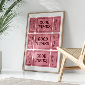 Trendige Ticket Wand Kunstdruck, Retro Good Times Ticket Print, ästhetische Wandkunst, trendige druckbare Kunstdrucke, Retro Bar Cart Decor adrett