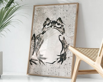 Vintage Matsumoto Hoji Frog Wall Art, Antique Japanese Frog Print, Aesthetic Printable Wall Art, Retro Giclee Lithograph, Wabi Sabi Wall Art