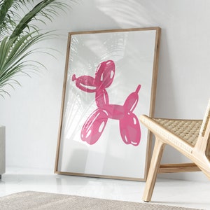 Pink Bubble Dog Trendy Print, Preppy Trendy afdrukbare kunst, Vintage Print Decor, Retro Poster, Girly Wall Art Print, Funky Esthetische Print