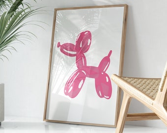 Impresión moderna de perro burbuja rosa, arte imprimible de estilo preppy, decoración con impresión vintage, póster retro, impresión de arte mural femenino, impresión estética divertida