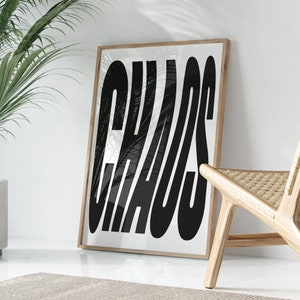 Monochrome Chaos Chic Wall Art, 70s Retro Art, White Black, Poster Wall Art Modern, Prints Vintage, Typography Poster Wavy, Aesthetic Print