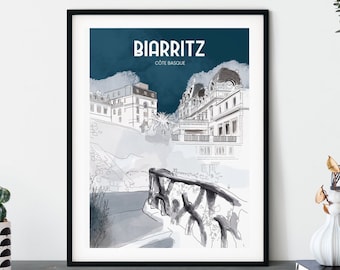 Affiche BIARRITZ BLUE - Biarritz, centre-ville  - pays basque