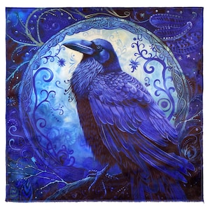 Altartuch Rabe Blau | 60cm Plüsch Tischdecke | Matte für Tarot und Runen | Tarot-Lesen Wrap