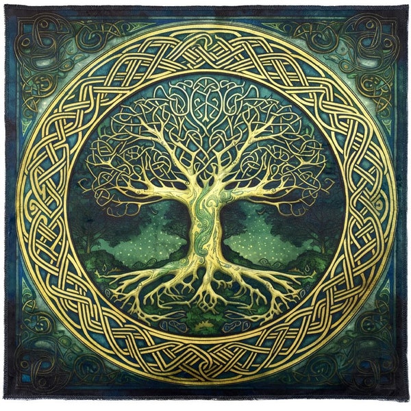 Altar Cloth Tree of Life | 24 inches Plush Tablecloth | Mat for Tarot and Runes | Tarot Reading Wrap