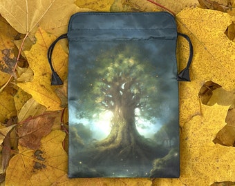Silk Bag for Tarot or Runes | Satin Tarot pouch | Wrap for Tarot / Oracle / Runes  with Art Print Tree