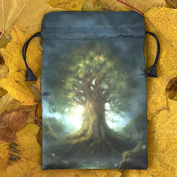 Silk Bag for Tarot or Runes | Satin Tarot pouch | Wrap for Tarot / Oracle / Runes  with Art Print Tree