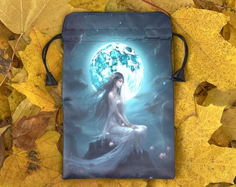 Silk Bag for Tarot or Runes | Satin Tarot pouch | Wrap for Tarot / Oracle / Runes  with Art Print Moon Fairy