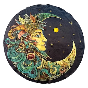 Mantel de Altar Círculo Luna / Mantel Redondo de Felpa / Tapete para Tarot y Runas