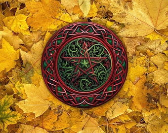Pentacle de azulejo de altar, altar de pentagrama, decoración de pared, altar de brujería, montaña rusa de pentagrama rojo