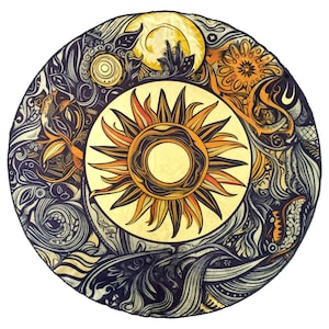 Mantel de Altar Círculo Sol / Mantel Redondo de Felpa / Tapete para Tarot y Runas