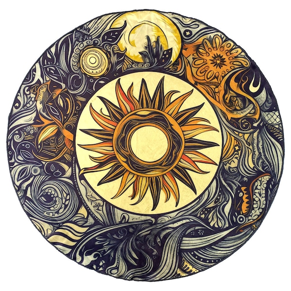 Altar Cloth Circle Sun | Round Plush Tablecloth | Mat for Tarot and Runes
