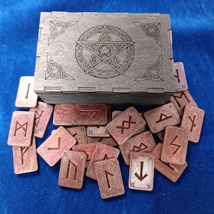 Wooden  Runic Set with Pentacle Box | Elder Futhark Runes Set